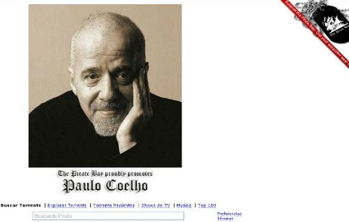 Paulo Coelho en la portada de The Pirate Bay
