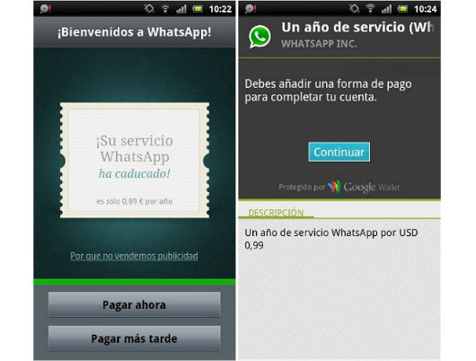WhatsApp comienza a cobrar a usuarios de Android