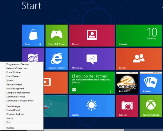 menu-contextual Windows 8