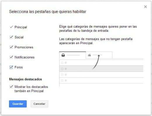 Cómo activar las pestañas de Gmail2